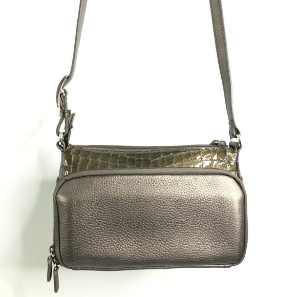 Brighton Croc Embossed Leather Purse Pewter Gray - Picture 3 of 12